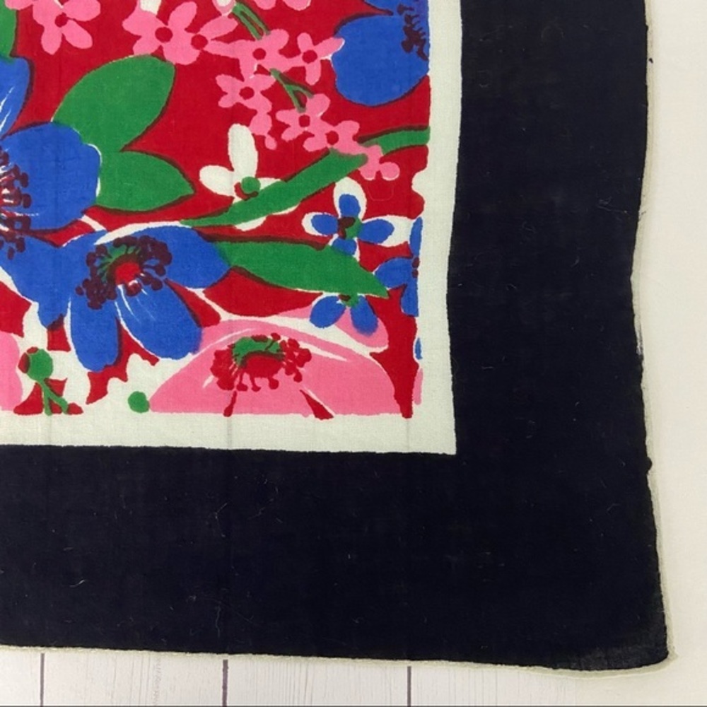 Vintage Blue White Pink Floral Green Leaves Handkerchief Hanky Cottage Cotton - Picture 7 of 9